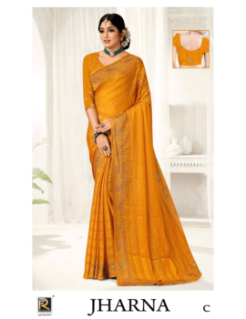 JHARNA BY RONISHA SAREE FANCY FABRICS SELF PETTERN WITH EMBROIDERY WORK AND SIROSKI DIAMOND WORK SUPER HIT COLLECTION