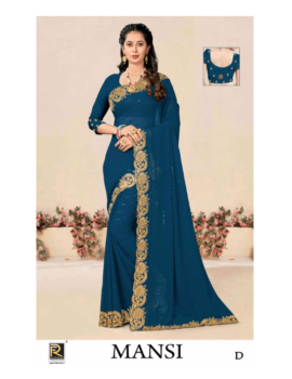 MANSI BY RONISHA SAREE FANCY FABRICS SIROSKI WORK FANCY EMBROIDERY BORDER SUPER HIT COLLECTION SAREES