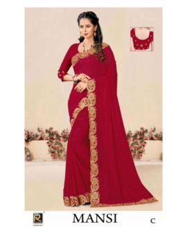 MANSI BY RONISHA SAREE FANCY FABRICS SIROSKI WORK FANCY EMBROIDERY BORDER SUPER HIT COLLECTION SAREES